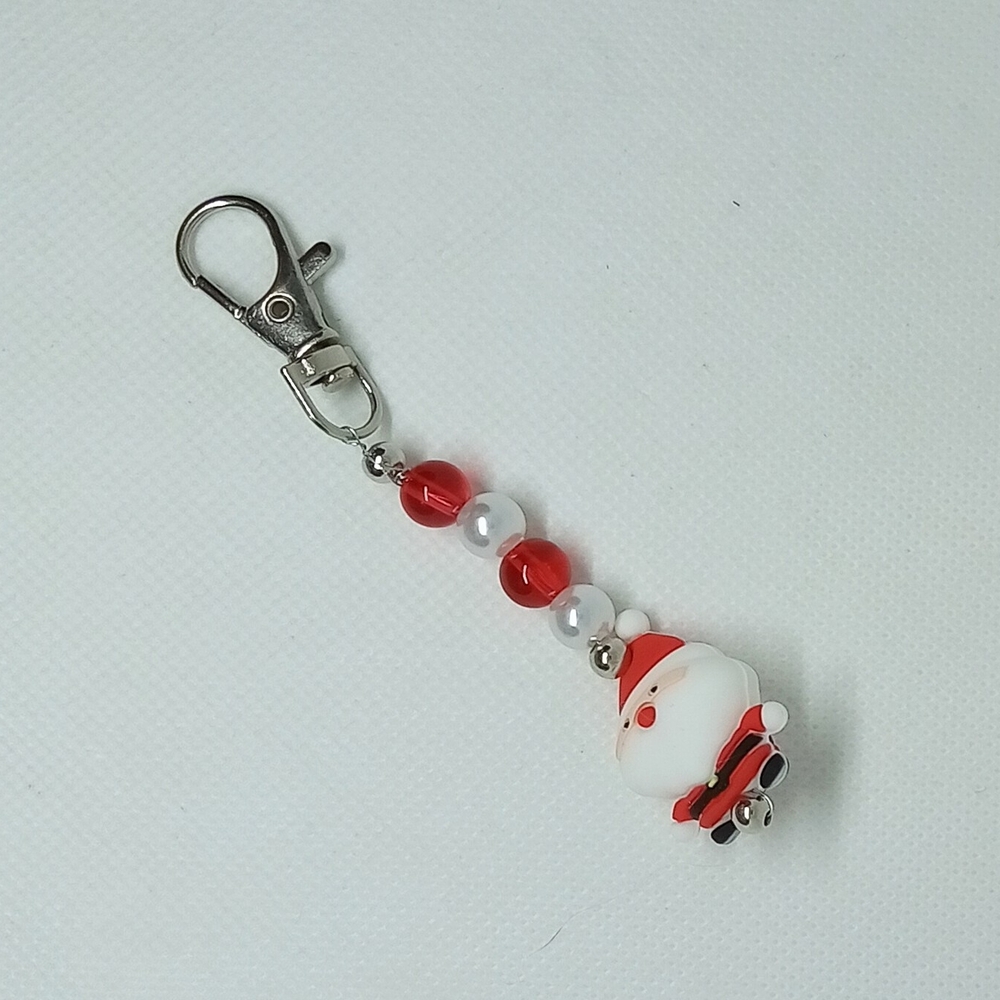 Santa Claus Keychain with Red and White Beads NEW Handmade Purse Charm
